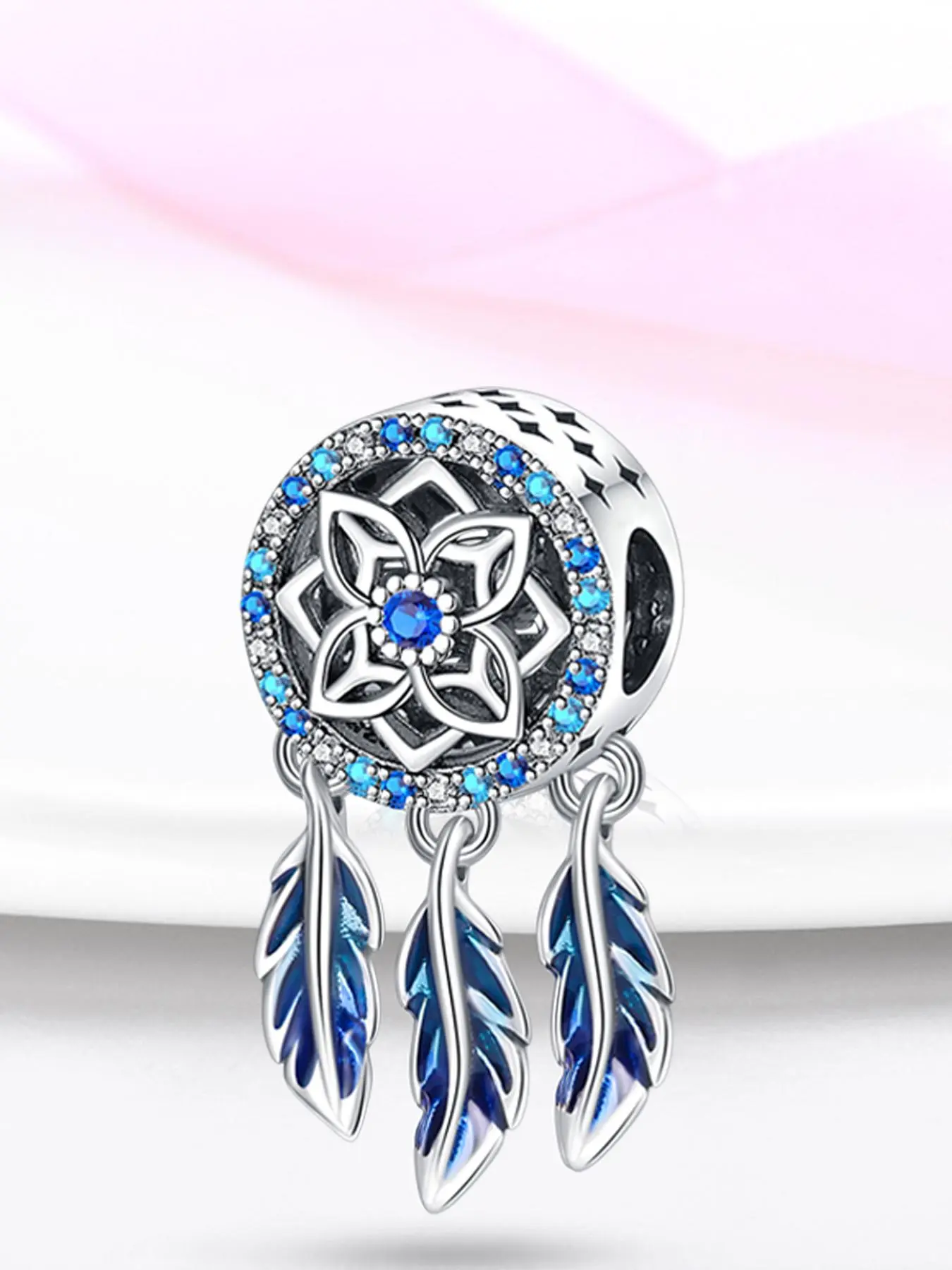 S925 Sterling Silver Dreamcatcher Design Charm Bead, Fashion Feather & Flower Design Pendant for Bracelet & Necklace, Trendy All-match & Exquisite Jewelry for Gift