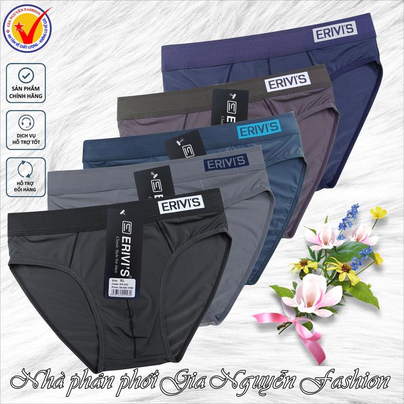 Mẫu 2024 - Chất liệu mới: Set 5 quần lót nam thương hiệu Erivis, chất liệu Thun lạnh dạng lưới, co giãn 4 chiều - Hàng chất lượng cao Nhung Sịp