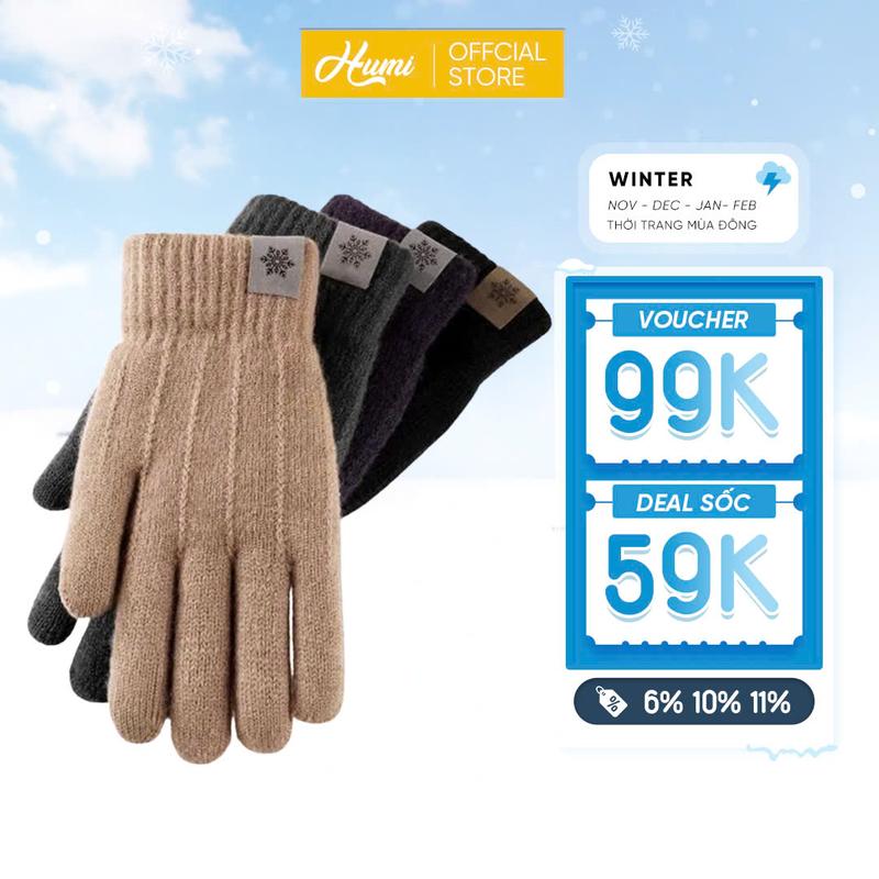 Bao tay nam HUMI găng tay len mùa đông giữ ấm thoáng khí có cảm ứng màn hình hợp thời tiết thu đông