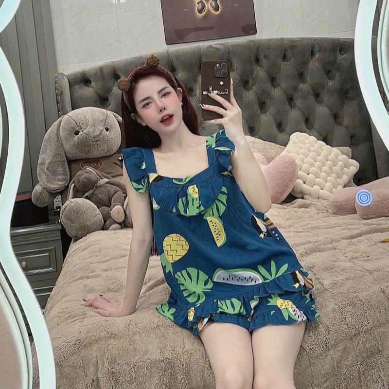 ￼Bộ ngủ mùa hè , set đồ mặc nhà chất liệu lụa gấm áo 2 dây hàng hè dành cho nữ