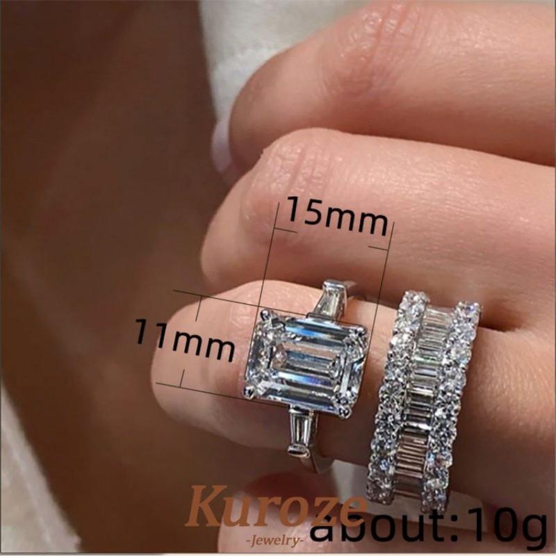 Product Introduction of Kuroze 925 Silver New Ring Set Luxury Women Zircon Couple Rings Engagement Jewelry 22