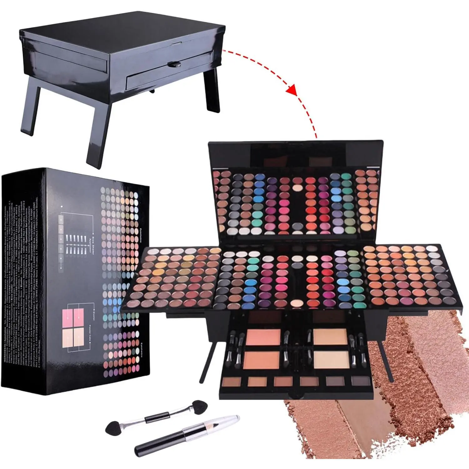 Professional Makeup Kit for Women with Mirror All In One Makeup Gift Set for Teens 180 Color Eyeshadow Palette 2 Blush 2 Powder 1 Eyeliner 4 Eyebrow Make Up Sets Matte Shimmer Mixing Pallet Eye Shadow