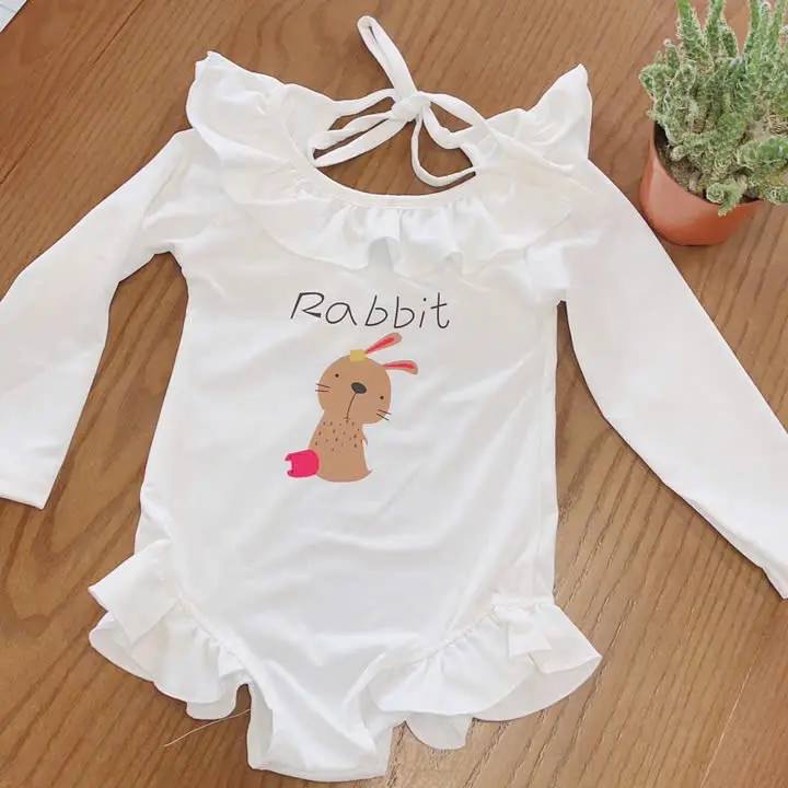 [Nini kids]- TẶNG KÈM KÍNH Bodysuit bơi cho bé Gái kiểu dáng dài tay hình hoa tiết thỏđáng yêu cho bé Gái  (sét bơi thỏ+kính) 0