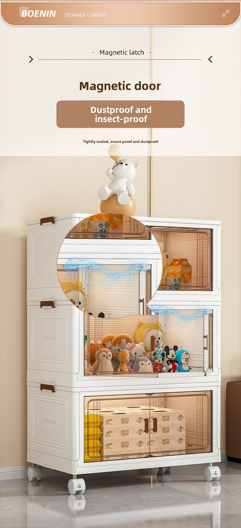 Product Introduction of Storage Cabinet Foldable Wholesale Children's Clothes Storage Cabinet Double Door Home Organizer Cabinet Household Bedroom Wardrobe Easy to Use, Convenient and Easy to Use box  leather 8