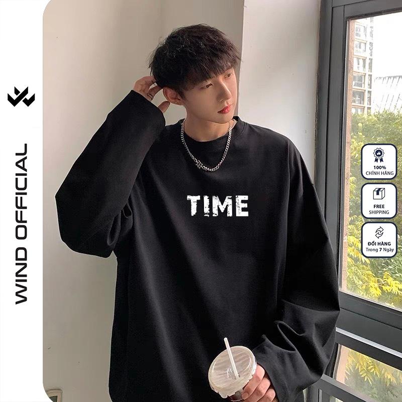 Áo thun tay dài Wind phông unisex form rộng TIME nam nữ cotton oversize ulzzang