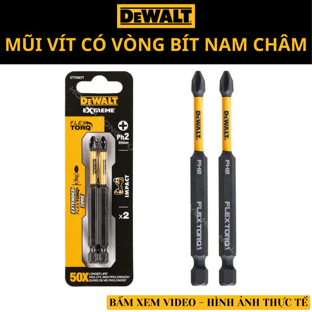 Bộ 2 mũi vít có vòng bít nam châm DT70567T-QZ 85mm Dewalt. Mũi vít bến siêu cứng