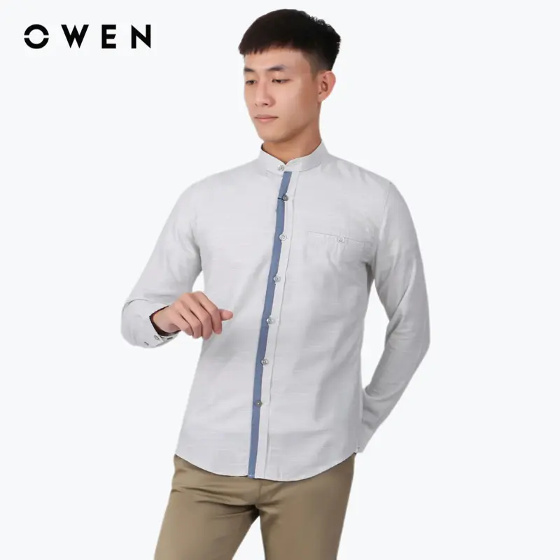 OWEN - Áo sơ mi Nam dài tay Regular Fit AR220130DT màu Be chất liệu Bamboo  Hoạ tiết Trơn dobby Menswear