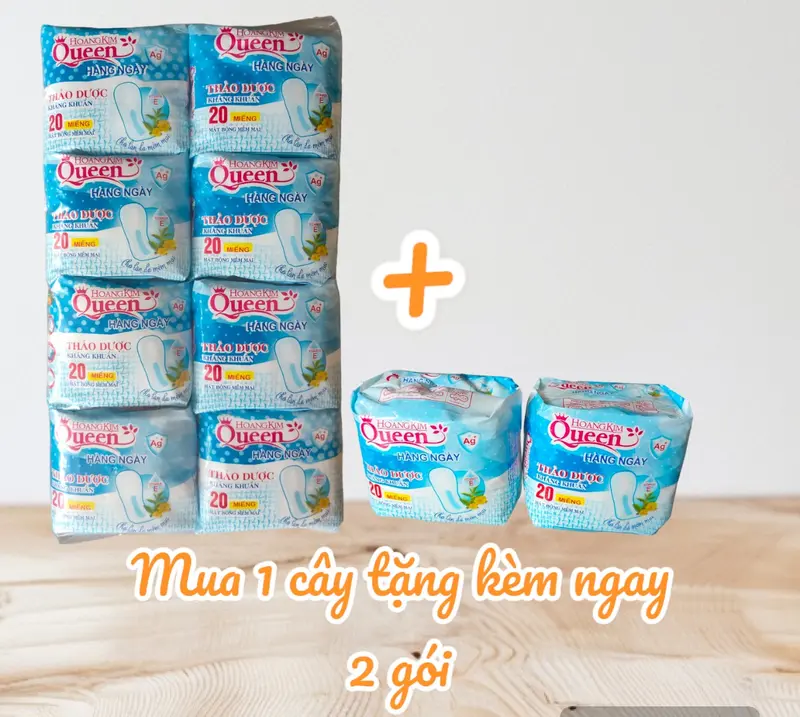 [ Băng Hằng Ngày ] ComBo 8 Gói Băng Hằng Ngày Queen Hoàng Kim Dùng Cho Cuối Chu Kỳ Cực Tiện Lợi Gói 20 Miếng Bề Mặt Bông Mềm Nữ Tampon 4