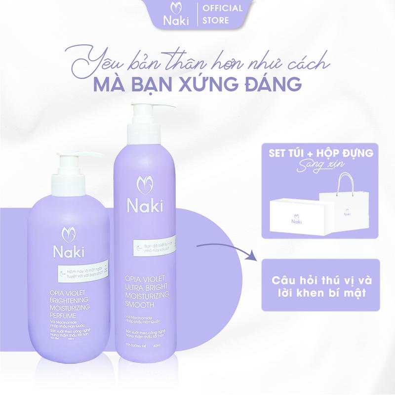 Combo sữa tắm, sữa dưỡng thể Naki hỗ trợ dưỡng da trắng sáng với Niacinamide nhập khẩu Hàn Quốc (sữa tắm 500ml, sữa dưỡng thể 400ml)