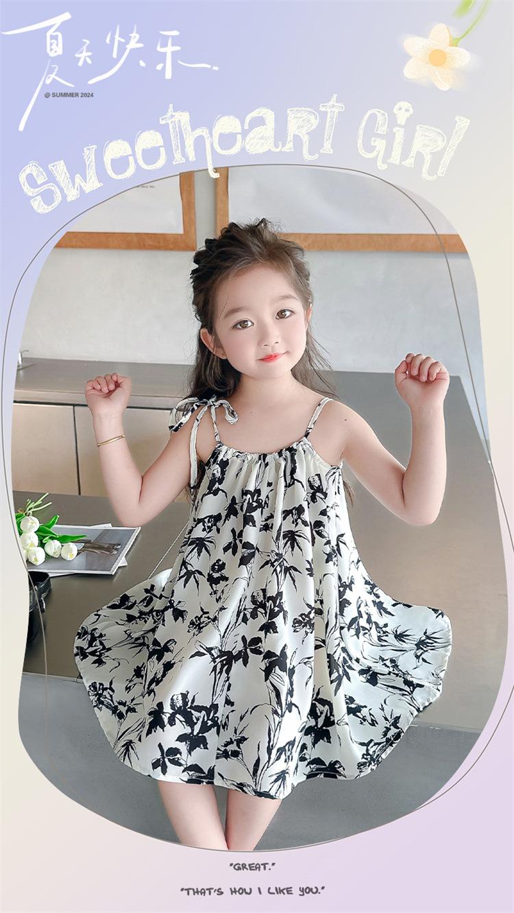 Product Introduction of Summer New Girls' Braces Skirt Floral Fashionable Temperament Children's Sleeveless Seaside Travel Versatile Skirt 1
