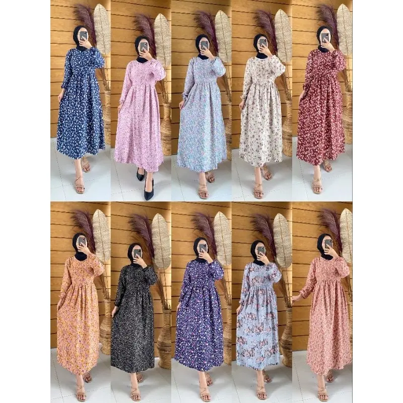 Midi Dress Rayon Viscose Motif Bunga Dress Mini Rayon Bunga Gamis Midi Nyaman Dipakai Midi Motif Bunga