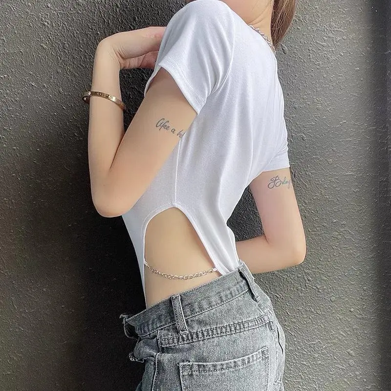 Áo Body Suit Nữ Ôm Body Tay Ngắn PINKSTORE29 Phối Dây Xích Kiểu Quyến Rũ A5321 5