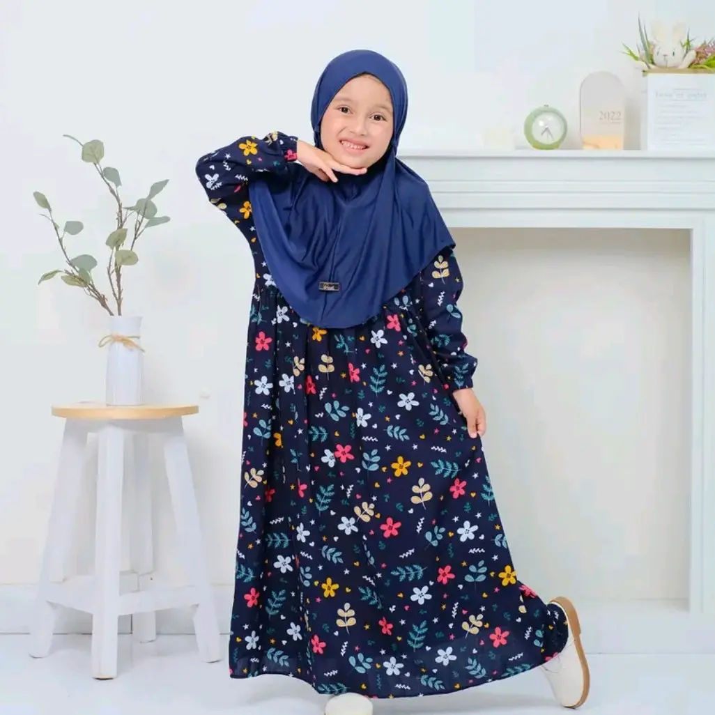 gamis anak lebaran   set gamis & hijab anak umur 3 - 10 tahun Bunga