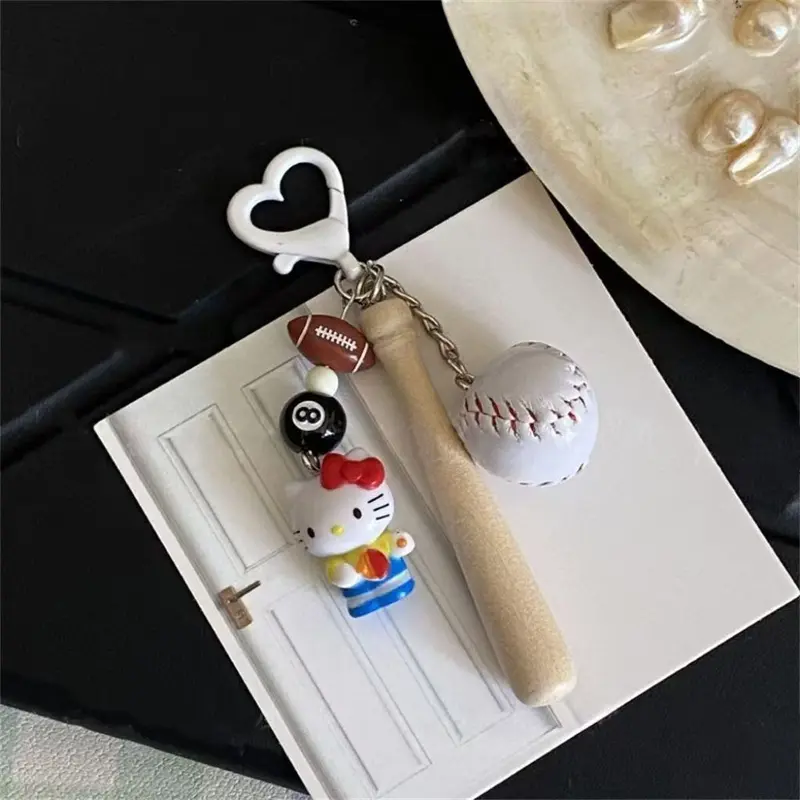 Mặt Dây Chuyền Mèo Kitty Mới Móc Chìa Khóa Cầu Lông Mèo Kitty Bóng Chày Mặt Dây Chuyền Cặp Sách Học Sinh Dễ Thương Quà Tặng Sáng Tạo Quyến Rũ Điện Thoại Di Động Móc Khoá Móc Chìa Khoá Móc Khóa Women 1