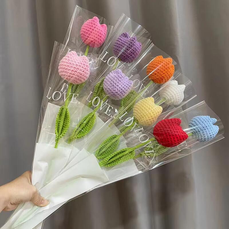 Product Introduction of Knitted wers Crochet Rose Suower Tulips Artificial Bouquets Handmade Simulation Yarn Wedding Party Decor Ornaments Gifts Decorative Fruit Plant 0