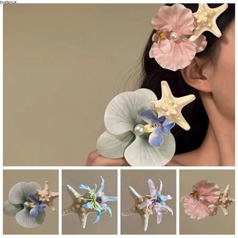 BHKNHUK Simple Sweet Orchid Flower Hairpin Resin Korean Style Starfish Hair Clip Alloy Duckbill Clip Women Side Clip Summer