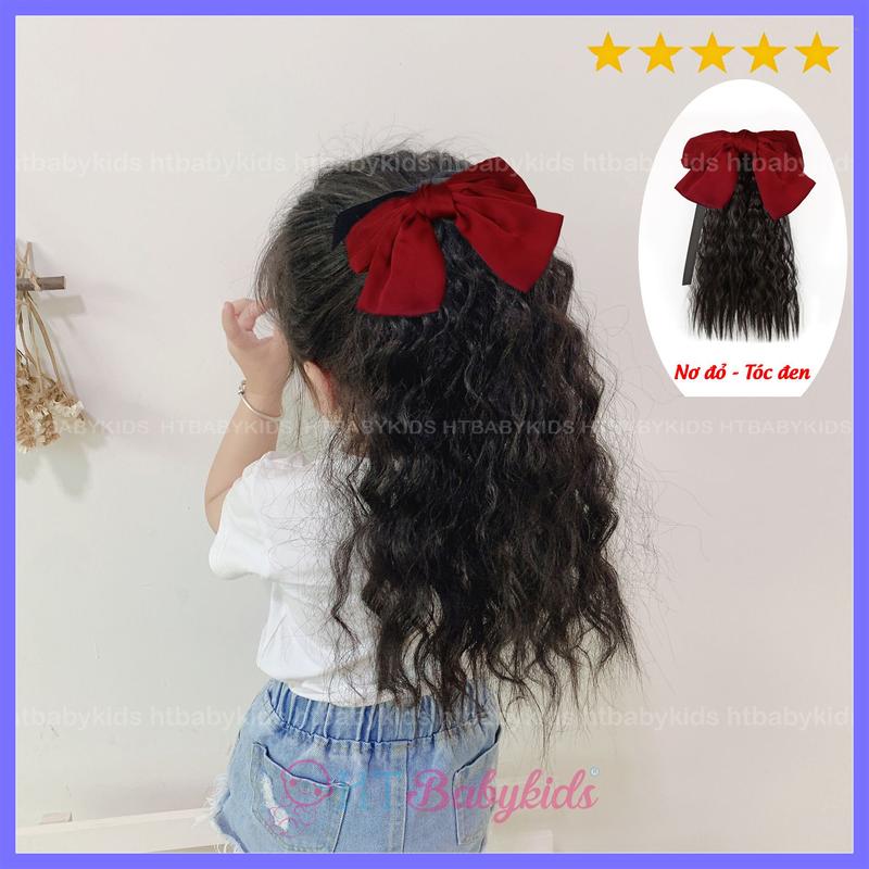 HÀNG LOẠI 1 Tóc Giả Cột Đuôi Cho Bé Gái - Kiểu Uốn Xù Mì Mềm Nhẹ Dễ Dùng Có 2 Màu Đen Nâu Đen Siêu Yêu
