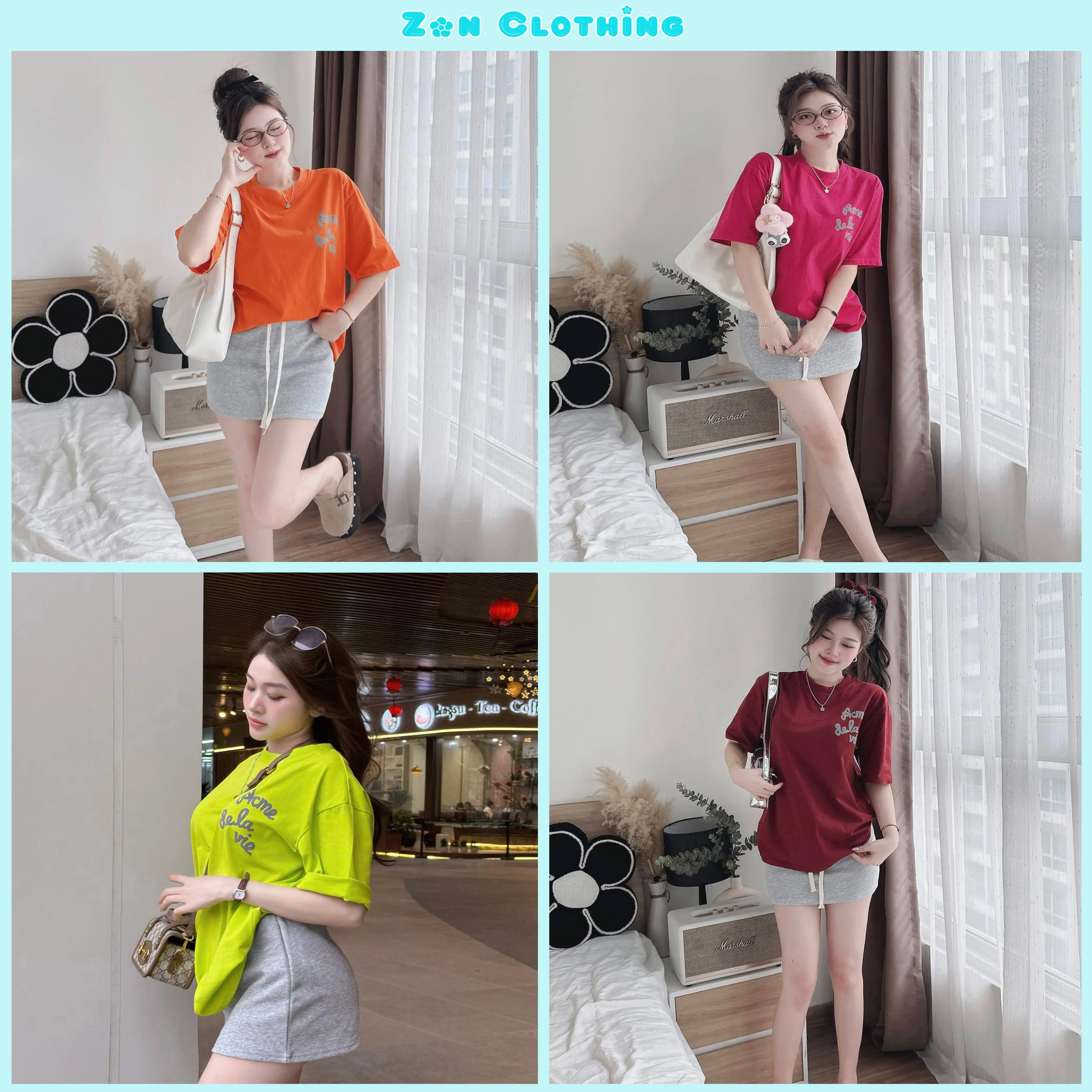 Set Váy Áo Cotton In Chữ Nổi Form Rộng Mix Chân Váy Ngắn Chữ A Kèm Quần Trong Mịn Mát Dress by Zon Clothing Z001