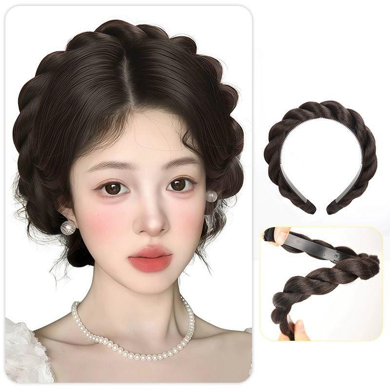 Băng Đô Tóc Giả Tổng Hợp, Dành Cho Nữ, Bện Tóc, Vô Hình, Thời Trang, Phụ Kiện Tóc, Phong Cách Bohemian, Băng Đô Tóc Tự Nhiên, Thích Hợp Cho Bữa Tiệc 0