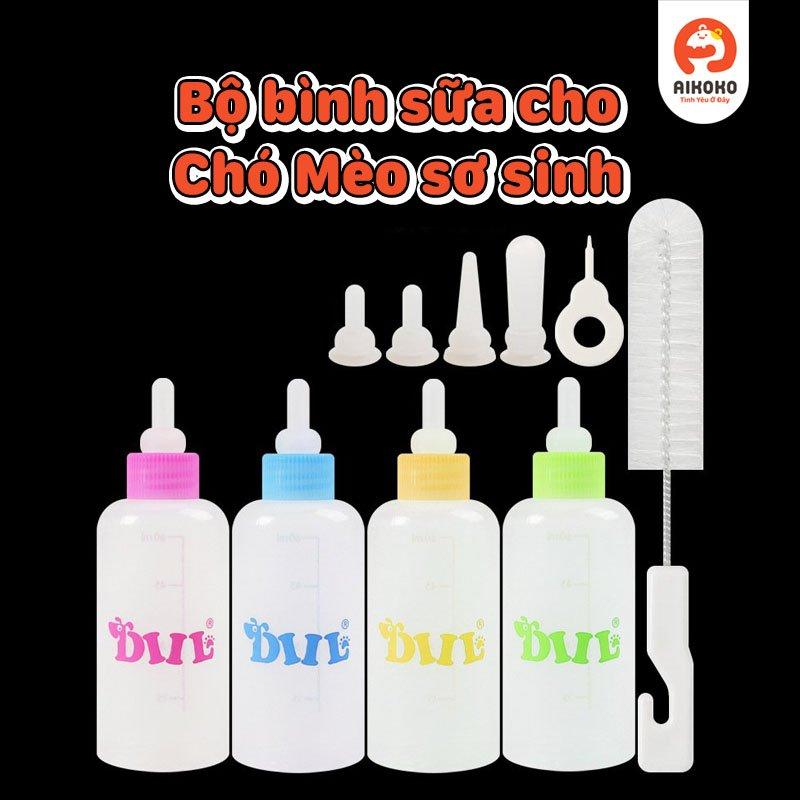 Bộ Bình sữa cho Chó Mèo sơ sinh Có dụng cụ vệ sinh chuyên dụng và nhiều kích cỡ đầu núm