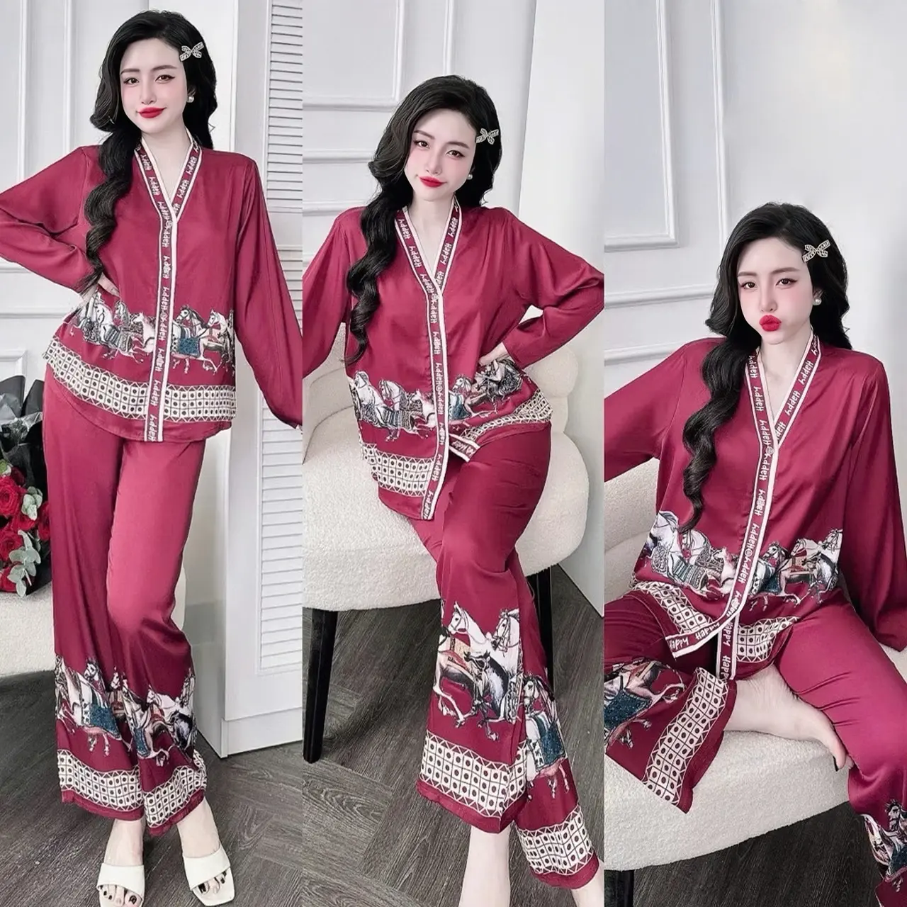 Set Ngủ Pijama Dài Tay Set Pijama Dài tay Hisexy Lụa Latin Cao Cấp mềm mịn P11