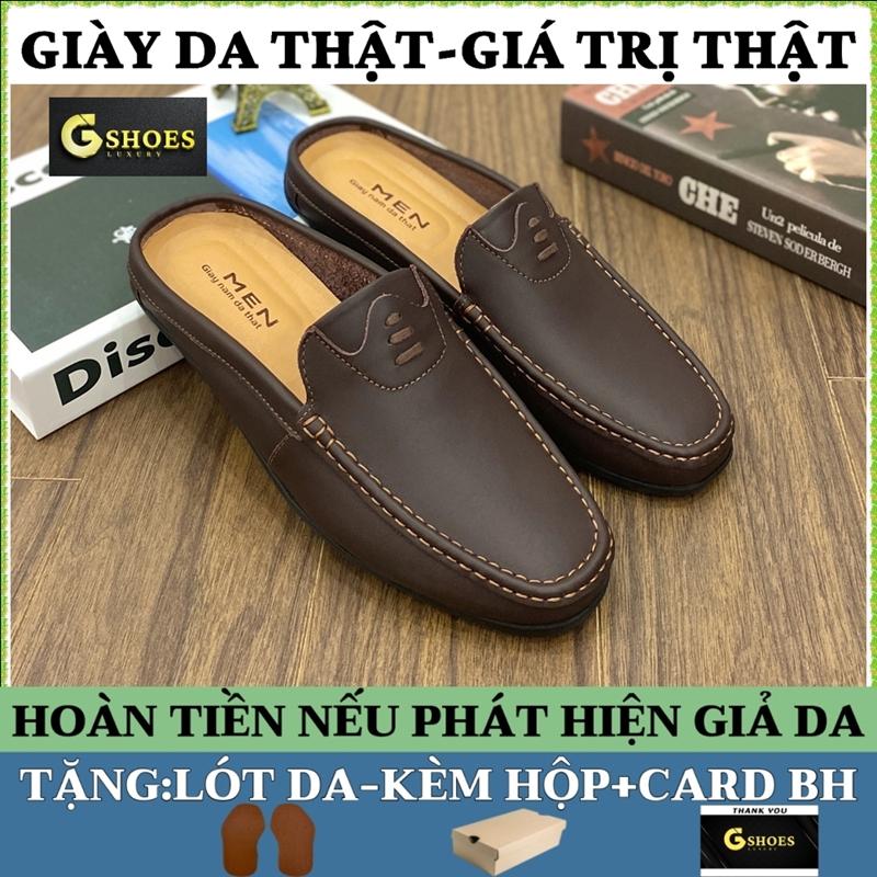 Giày sục nam chất liệu da thật cao cấp đế cao su êm chân GS0104 (tặng lót da kèm hộp card bh)