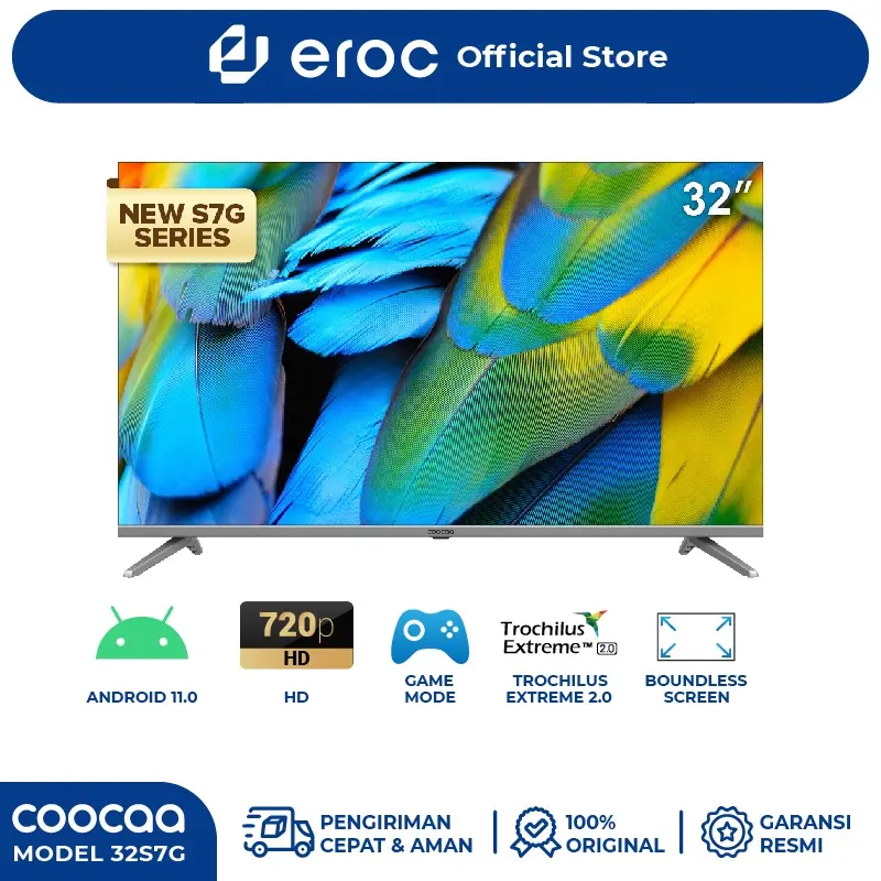 TV COOCAA Smart Android LED TV 32 Inch - Digital TV - Android 11 - HDR 10 - WIFI 4/5G (Coocaa 32S7G) [FREE VIDIO 3 BULAN + 1 BULAN  VISION+ PLATINUM]