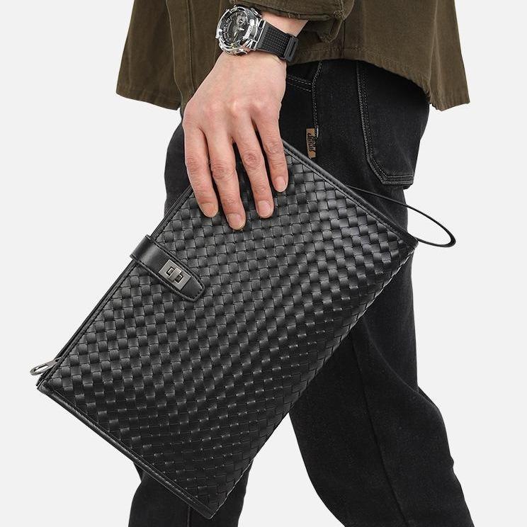 [Da thật] Clutch cầm tay nam kết hợp túi đeo chéo da bò thật TD136LEA (Đen da đan) - 100% da thật, BH 3 năm