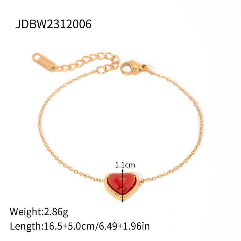 Vòng Cổ Trái Tim, Chất Liệu Thép Không Gỉ 18K, Mặt Dây Chuyền Và Hoa Tai Agate Đỏ, Phong Cách Độc Đáo Nhẫn, Cao Cấp 5