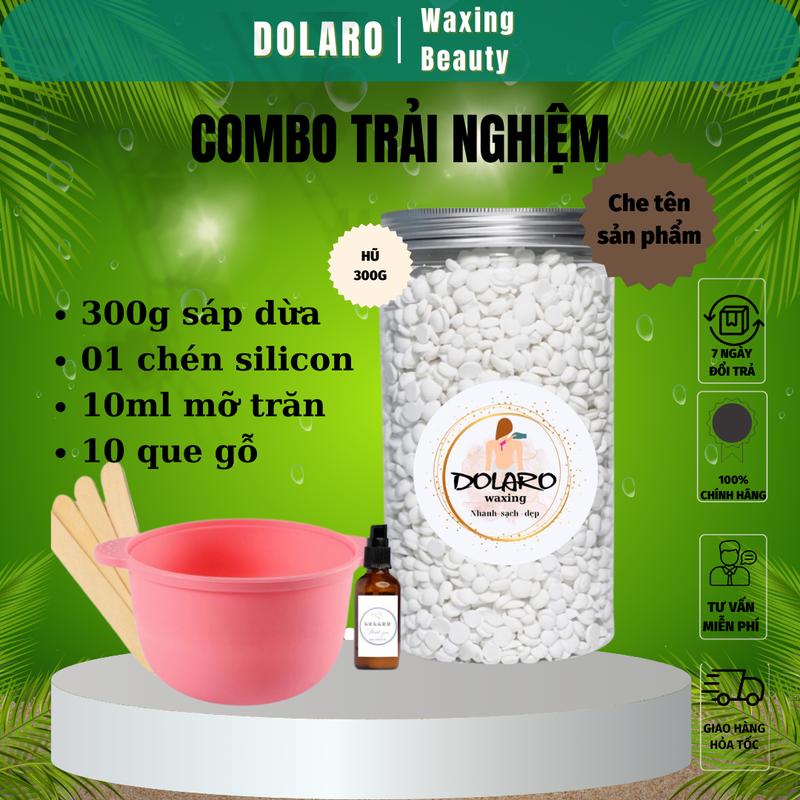 Combo 300g sáp wax tẩy lông sữa nóng cao cấp DOLAROWAXING kèm chén silicon serum mỡ trăn và que gỗ Kem Women