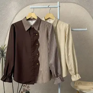 Asaya Kemeja polkadot warna-warni yang stylish dengan pinggiran renda