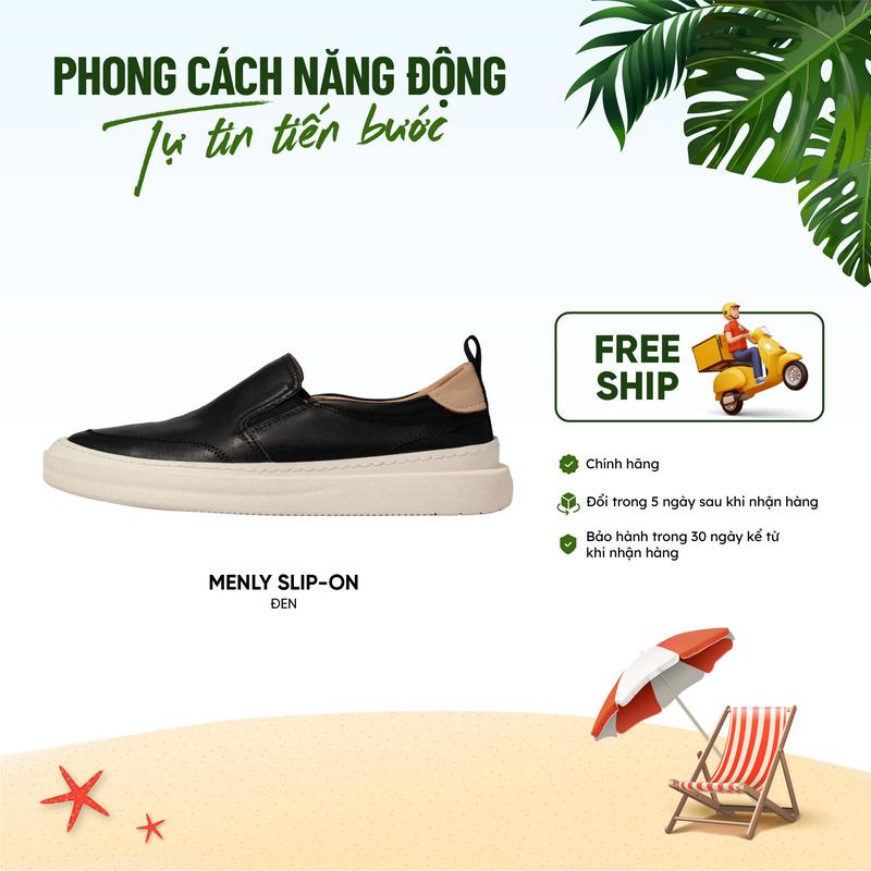 Giày lười nam Bentoni Menly Slip-on màu Đen làm từ da bò nhẹ êm với đế cao su đúc êm ái 0