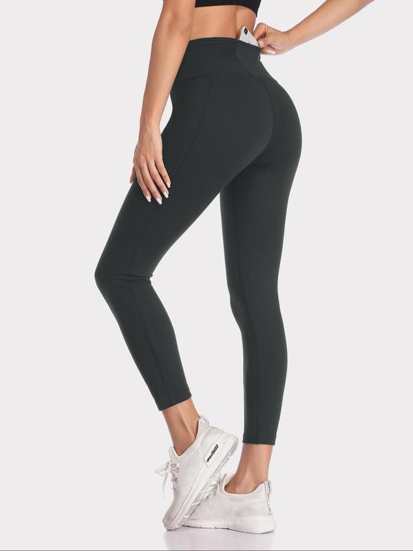 Women's Solid High Waist Sports Leggings, Sporty Comfy Breathable Skinny Pants for Yoga Gym Workout Running, Ladies Sportswear for All Seasons, Womenswear 1