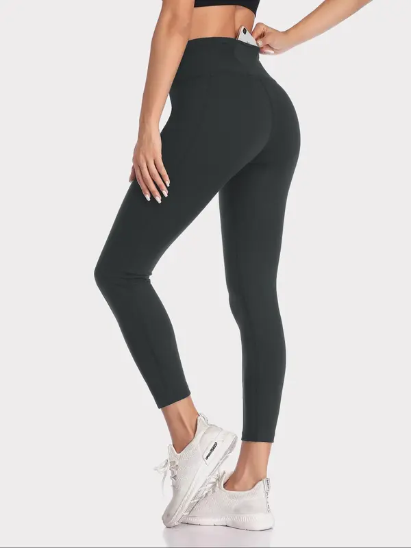 Women's Solid High Waist Sports Leggings, Sporty Comfy Breathable Skinny Pants for Yoga Gym Workout Running, Ladies Sportswear for All Seasons, Womenswear 1