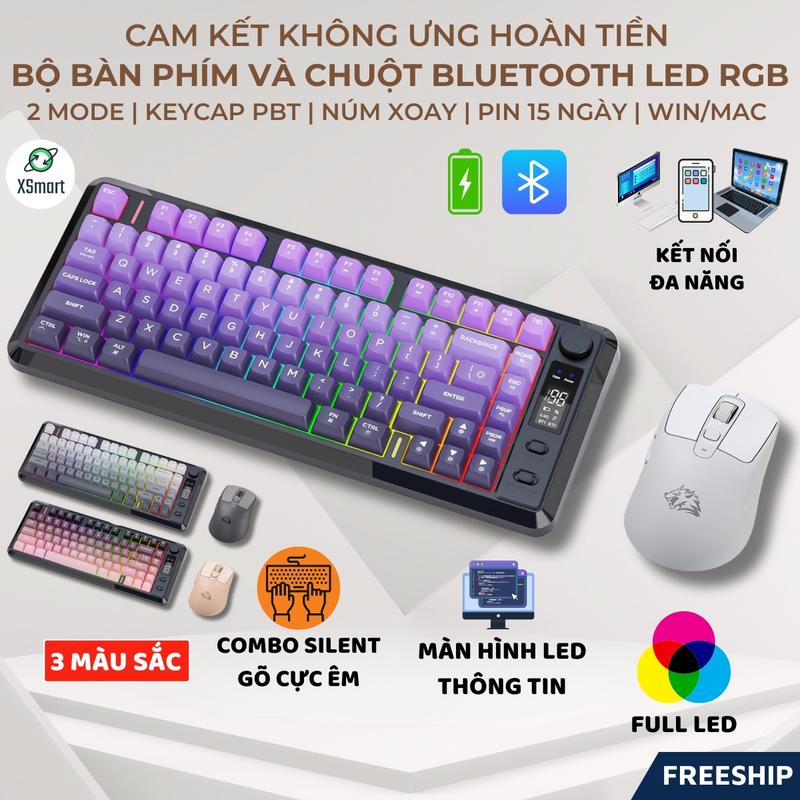 Bộ Bàn Phím Và Chuột Không Dây Bluetooth M75 LED Có Màn Hình Pin Sạc Keycap PBT Cho Pc Laptop ĐT
