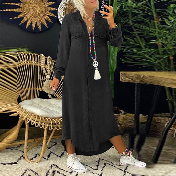Product Introduction of 2024wish Popular Denim Long Skirts New Blouse Collar Denim Casual Skirt Dress 6