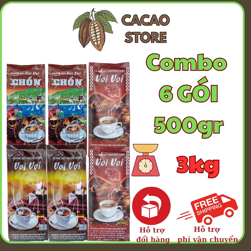 COMBO 6 GÓI cà phê 1 kg chon 1kg voi 1 1 kg voi 2 coffee hương vị dộc đáo combo 6 tea  coffee cà phê  3 miền chính hãng cafe chồn