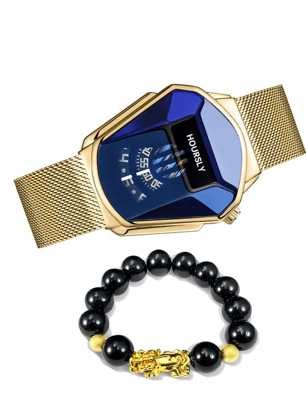 Men's Business Quartz Watch & Beaded Bracelet Set, Fashion Watch Set for Party, Daily Decor, Trendy All-match Watch Set for Birthday Gifts without Box 2