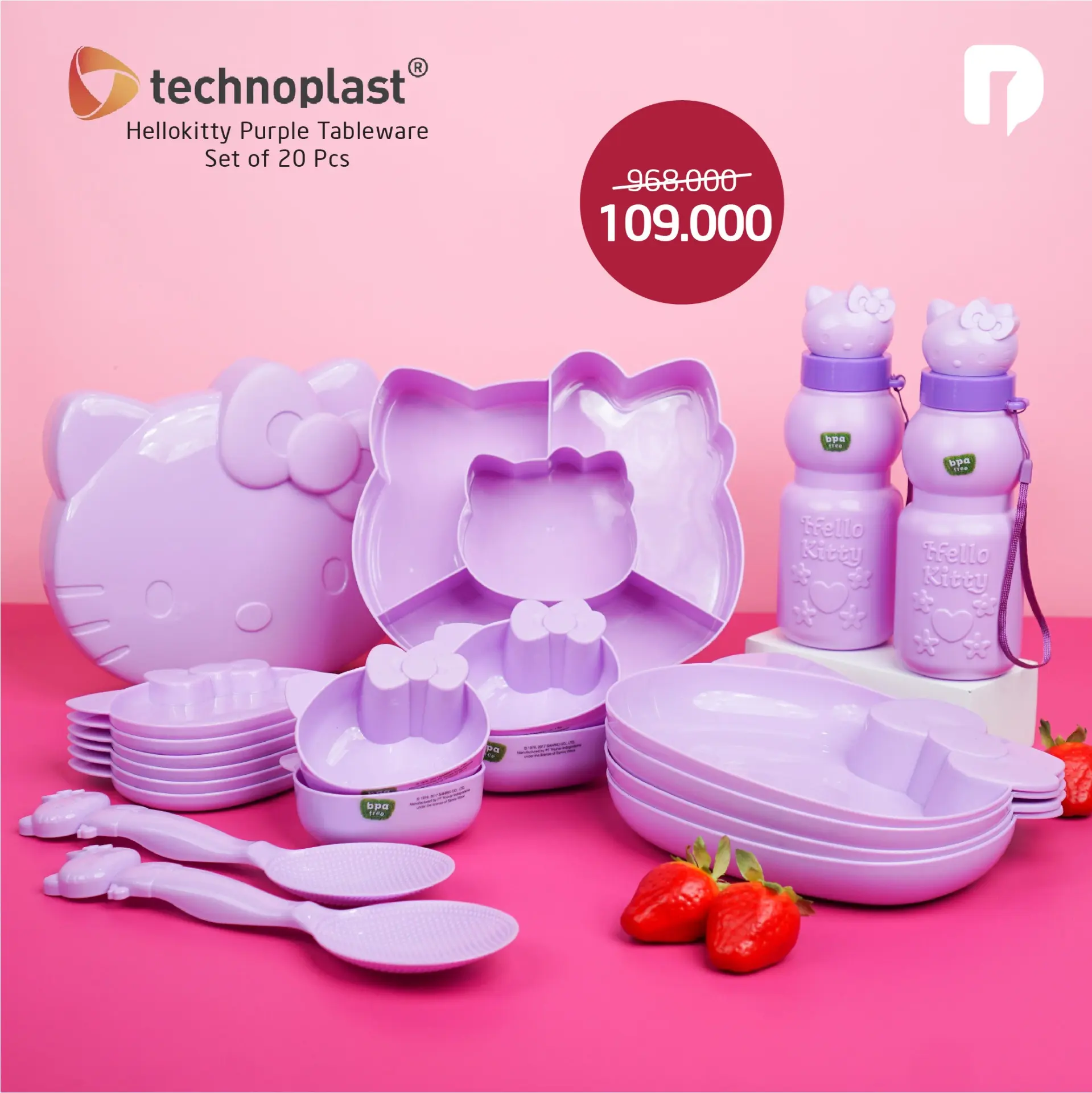 Technoplast Hello Kitty Tableware Set of 20 Pcs Makan Piring Kitchenware Plate