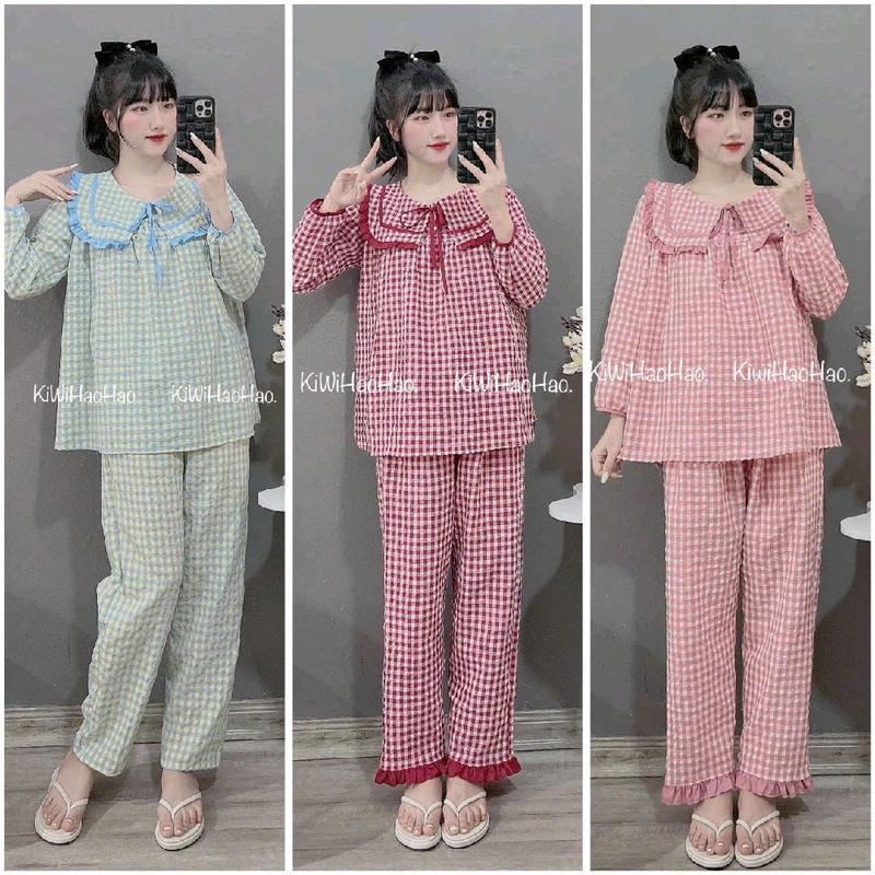 Bộ Bầu - Bộ Sau Sinh - BỘ ĐŨI THÁI KẺ DÀI CỔ LÁ DÂY BUỘC - 5 Màu, áo có khoá kéo hai bên, quần có chun chỉnh tiện lợi