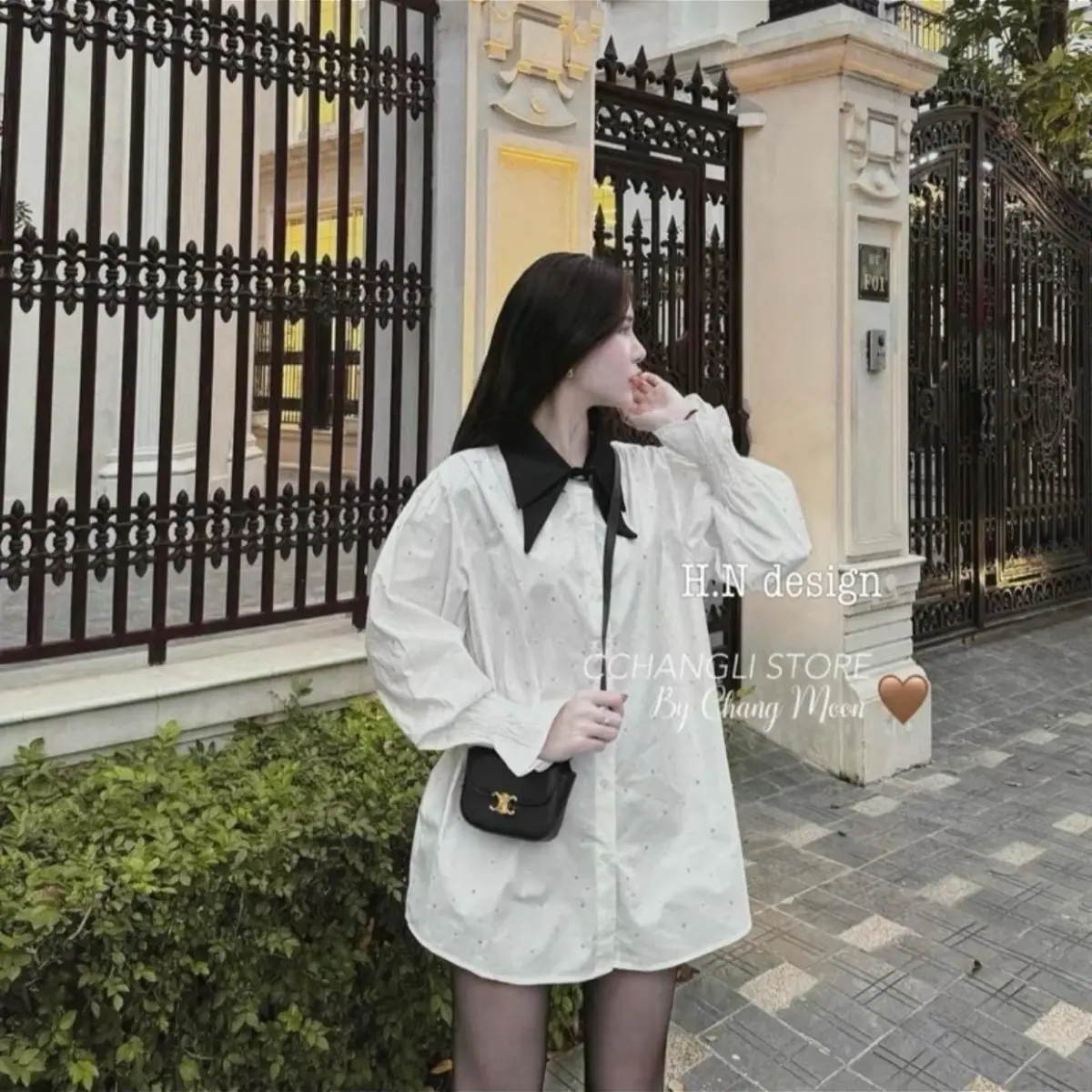 Sale áo sơ mi đính đá hót hít Hàng Quảng Châu Cao Cấp Nữ Women Top -HAstore