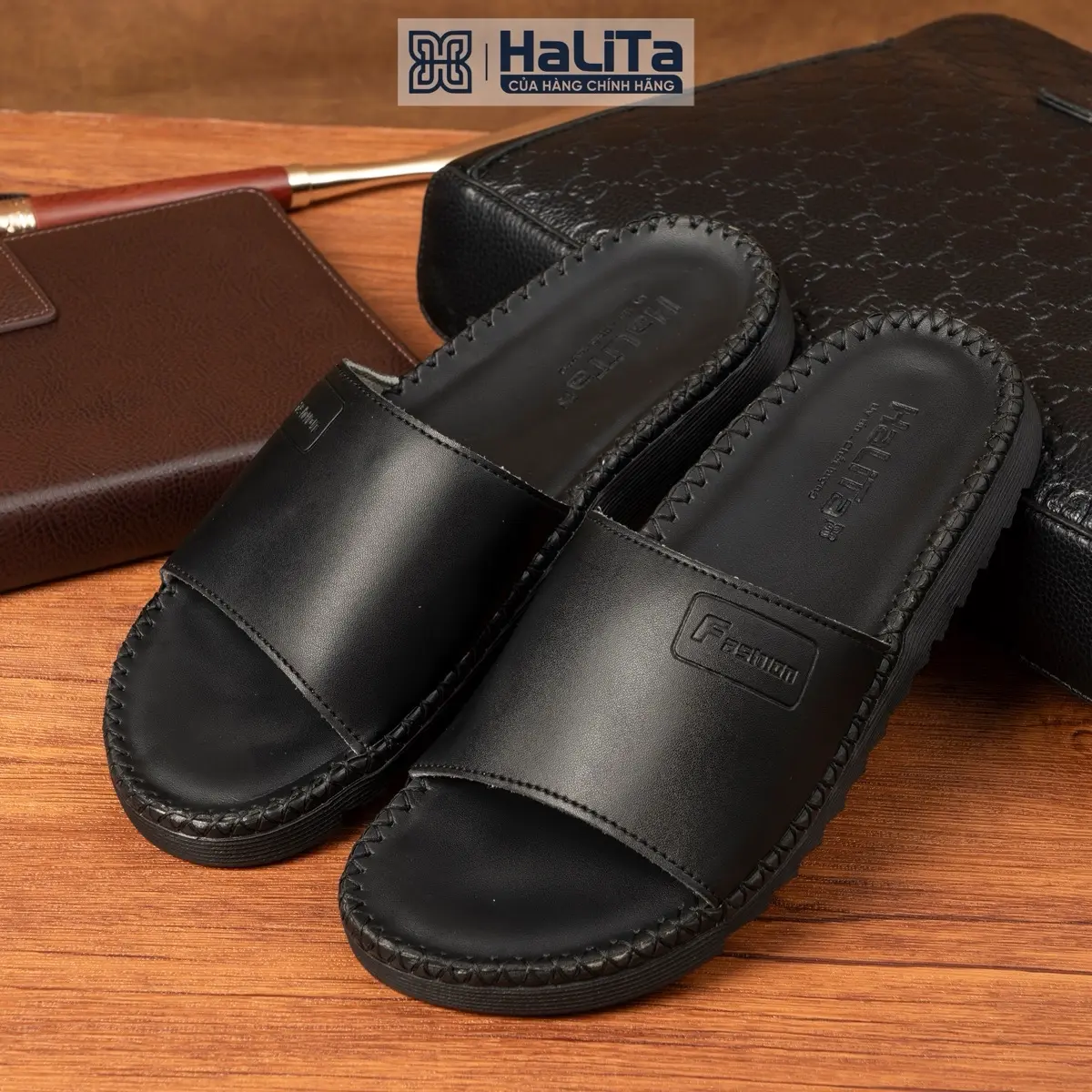 [AN MỘC AN  x HaLiTa ]  DéP Nam Đẹp Fashion, Da Bò Thái Lan  , Đế Bằng Có Răng Cưa Hạn Chế Trơn Trượt .