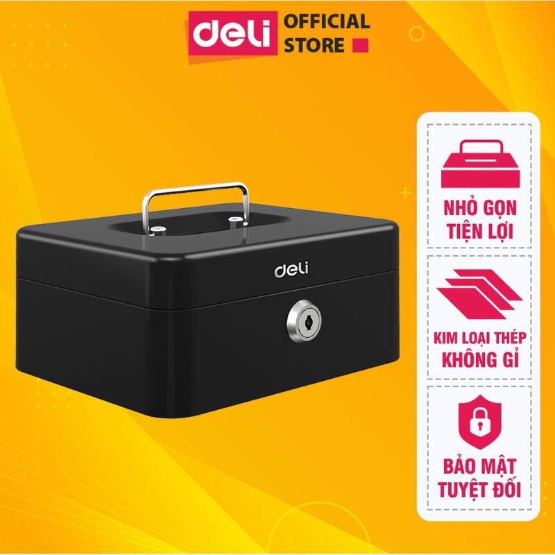 Hộp đựng tiền không gỉ Deli hộp đựng trang sức nhiều ngăn bảo vệ tài sản két sắt cầm tay nhà cửa văn phòng hộp đựng bằng thép không gỉ chắc chắn