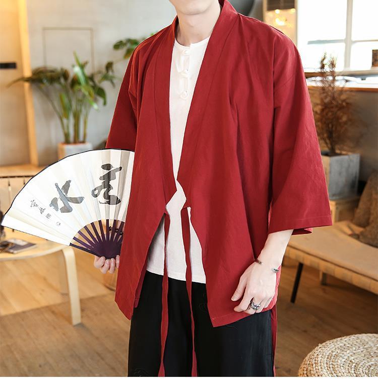 Product Introduction of Quần Áo Ba Phần Tư Tay Áo Cho Nam, Áo Có Ve Áo Mùa Hè Phong Cách Trung Quốc, Quần Áo Phật Giáo Thiền Lay, Quần Áo Trà Phong Cách Cổ Xưa, Áo Choàng Vải Lanh Cotton 10