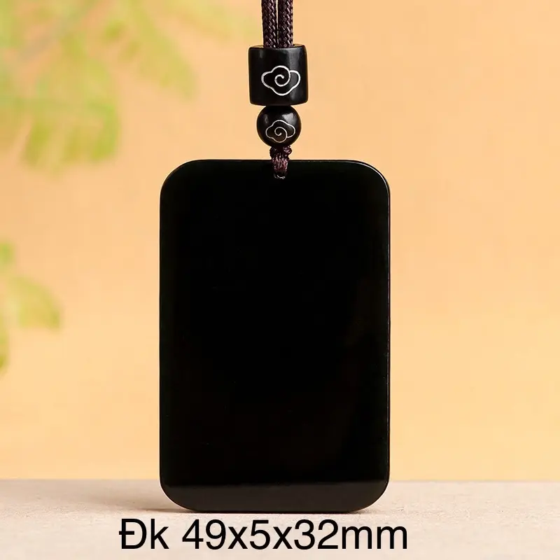 Mặt dây chuyền thẻ bài Ngọc Bích Hetian màu xanh mực đen sang trọng quý phái ,kim cương phương hằng