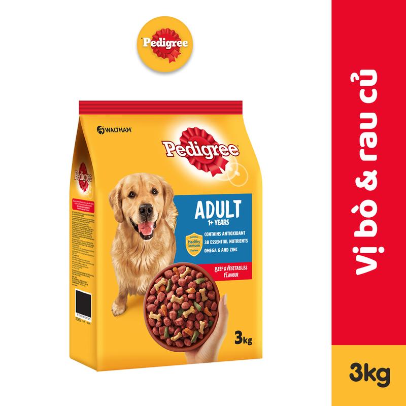 Thức Ăn Dạng Hạt Khô Cho Chó Lớn PEDIGREE Vị Bò Và Rau Củ 3kg