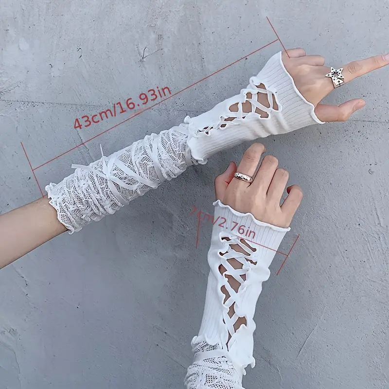 Lace Arm Sleeves For Women - Ultra-, Breathable, And   Sun Protection Wrist Covers With Ribbon Ties - Soft, Solid Color, And Gentle On Skin 7