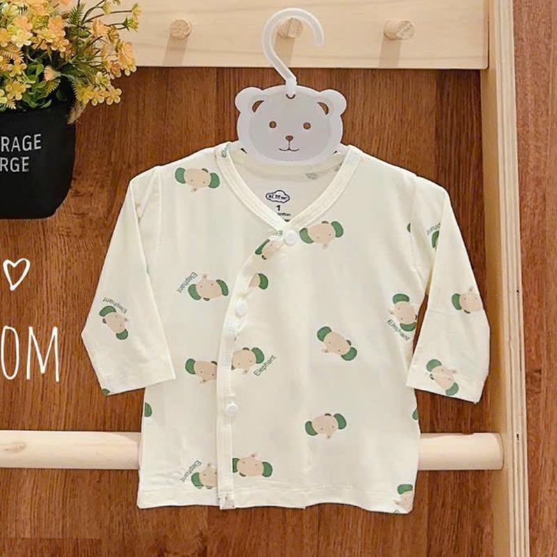 Áo sơ sinh dài tay cho bé trai bé gái 3-8kg vải petit mềm mịn mát phù hợp mùa hè thu tông màu trắng ngà in hình dễ thương _ A23 5