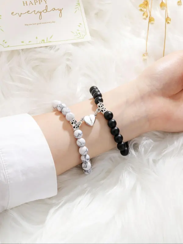 Couple Magnetic Heart Charm Beaded Bracelet, Fashionable Jewelry for Women & Men, Trendy All-match & Exquisite Jewelry for Birthday Gift, Valentine's Day, Gift 5
