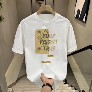 ผ้าฝ้ายคอกลมแขนสั้นเสื ้อยืดผู้ชายเทรนด์ภาษาอ ังกฤษพิมพ์ฤดูร้อนด้านบ หลวมพร้อมเสื้อยืดขนาด
